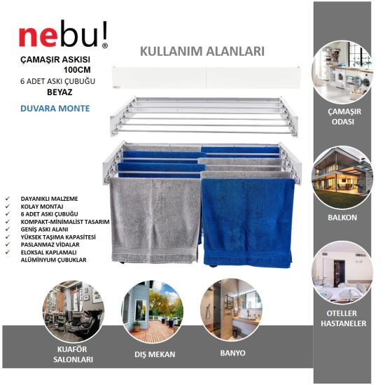 Nebu Çamaşır Kurutma Askısı Beyaz (100CM)